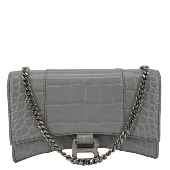 Balenciaga  Hourglass Leather Chain Wallet Shoulder Bag Gray - Picture 1 of 12